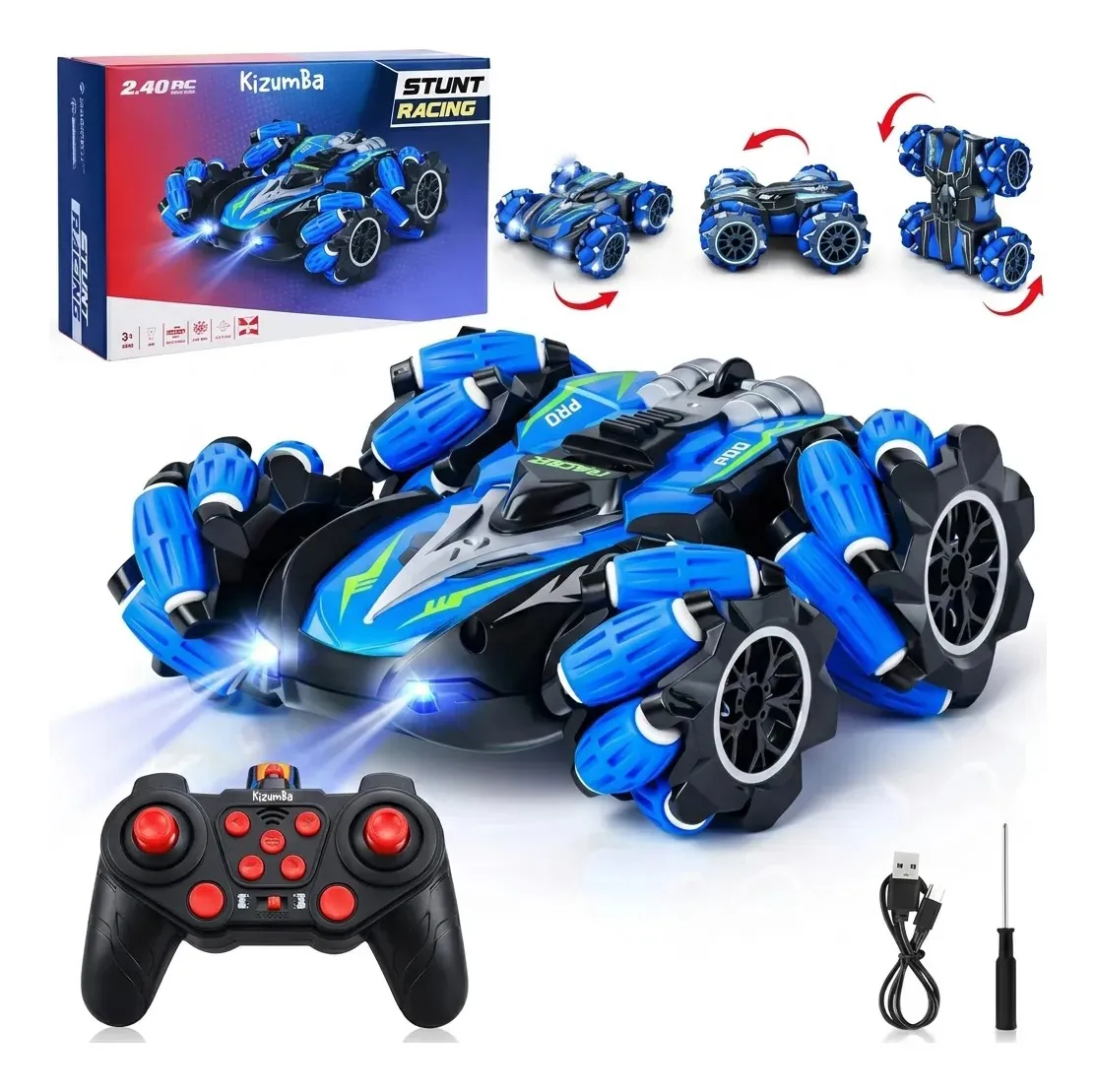 Carrinho De Controle Remoto Recarregável Brinquedo 9 Funções Looping 4x4 Drift Gira 360 Graus Maluco Acrobático